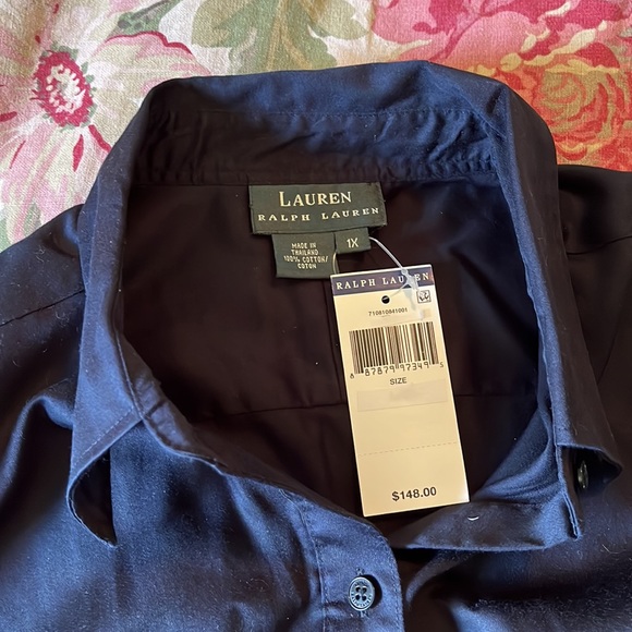 RALPH LAUREN Size 1X Button Front 100% Cotton Blouse RLL Logo Embroidered $148 - Picture 13 of 15